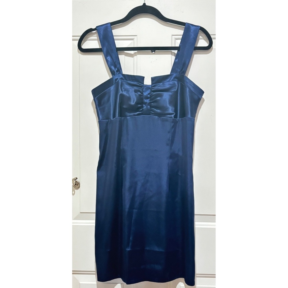 Vintage 90s As U Wish Navy Blue Dress Made in USA Spaghetti Strap Midi